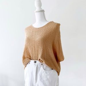 vintage lose knit short sleeve tan top